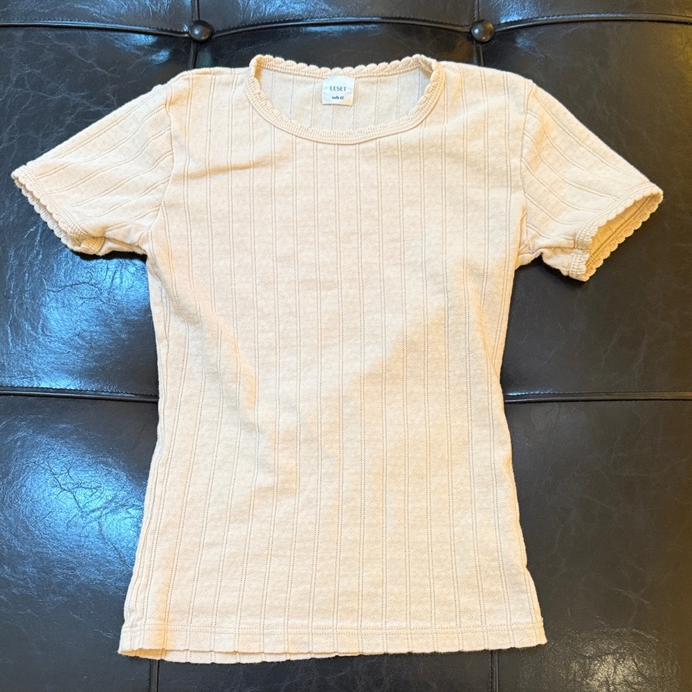 Leset Cream Pointelle Ribbed Women Top XS